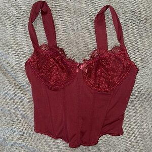 SHEIN Red Lace Bustier Blouse
